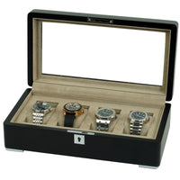 4 Slot Black Wooden Watch Box with Cream Interior
