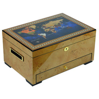 100 CT World Map Burl Cigar Humidor Spanish Cedar Box for Cigars