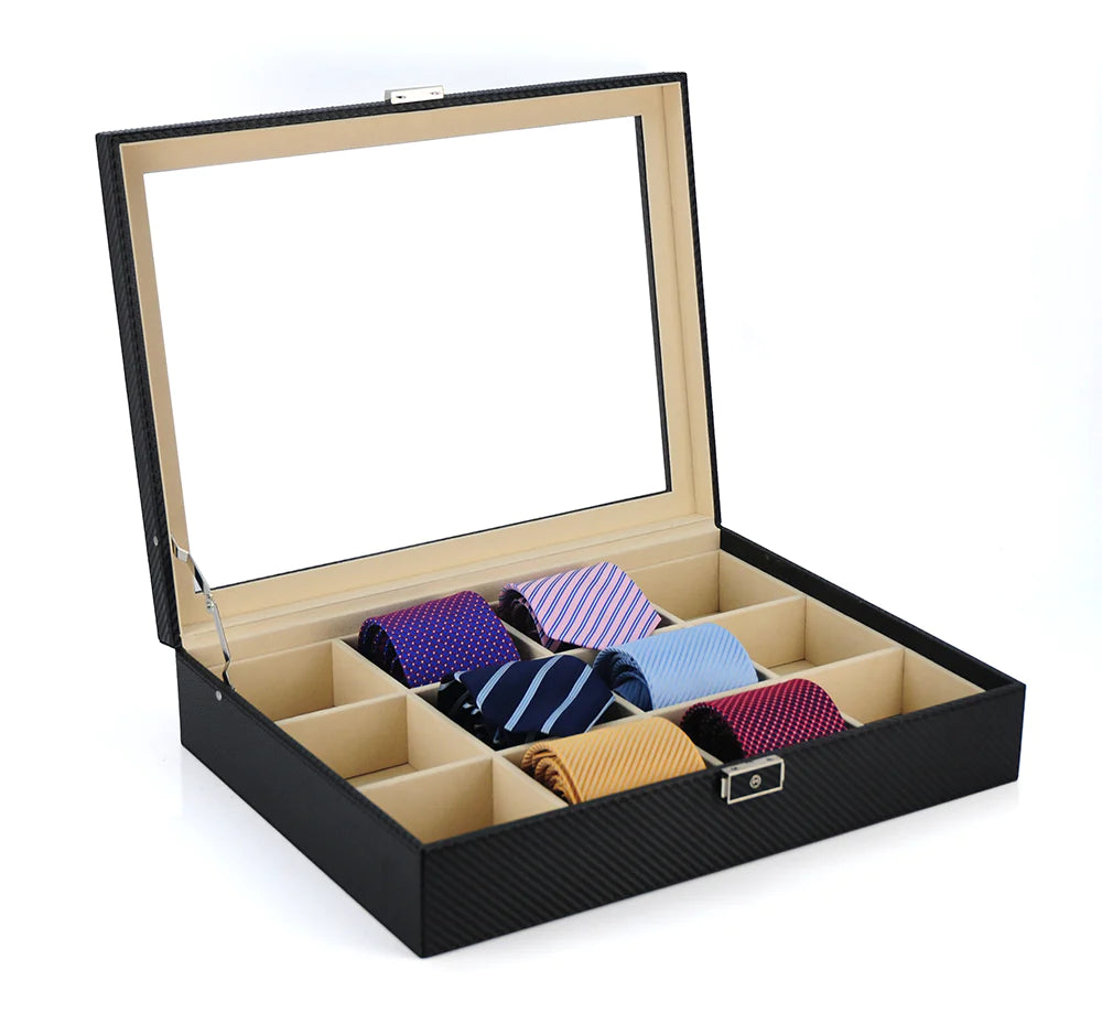 Carbon Fibre Leather Tie Box for 12
