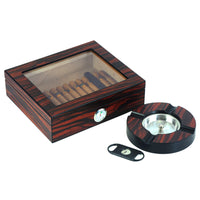 20 CT Ebony Wooden Cigar Humidor and Ashtray Set