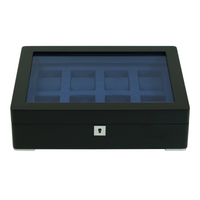 8 Slot Black Wooden Watch Box with Blue Interior