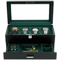 4 Slots Wooden Watch Box with Green Interior and Drawer
