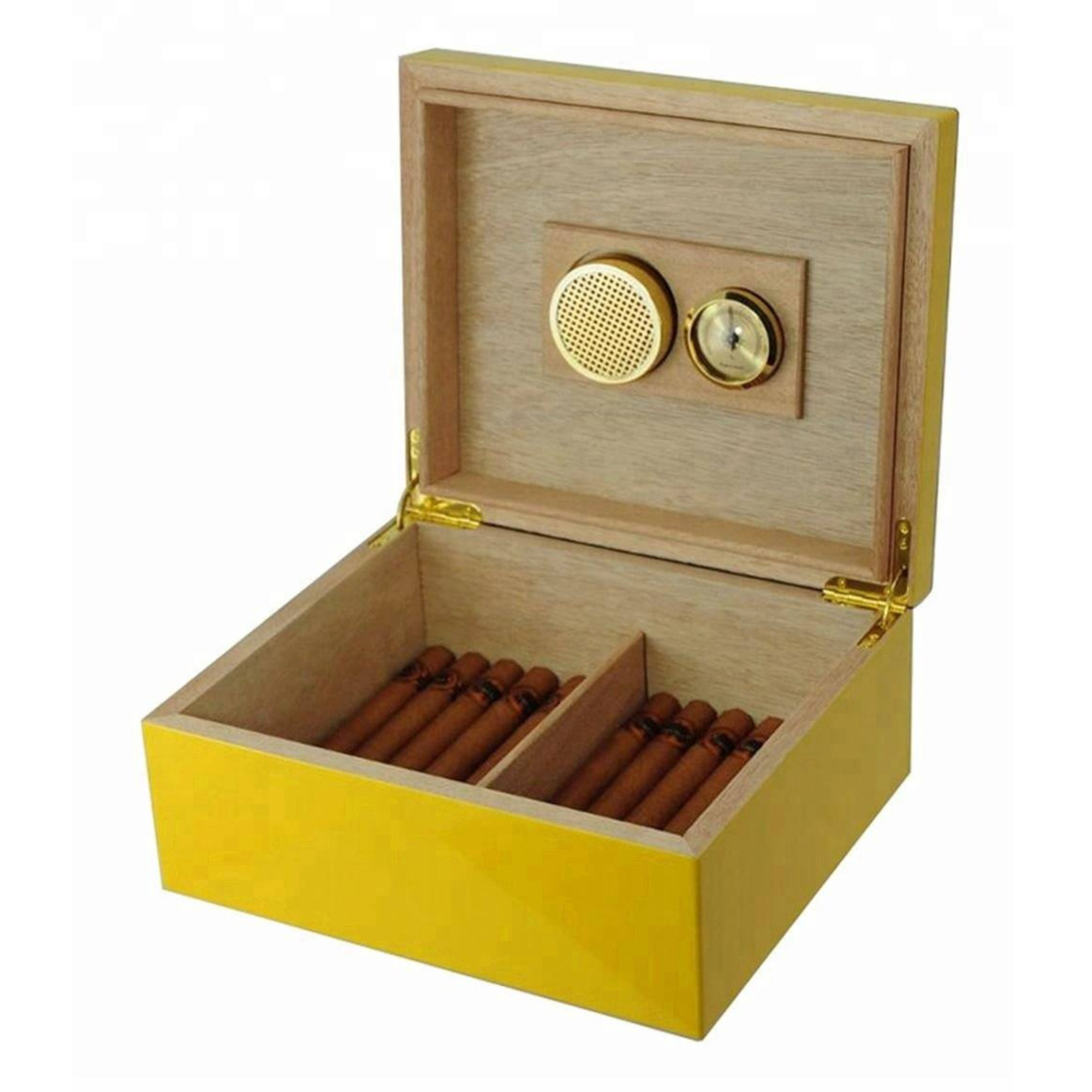 25 Cigar Yellow & Carbon Fibre Humidor Box for Cigars
