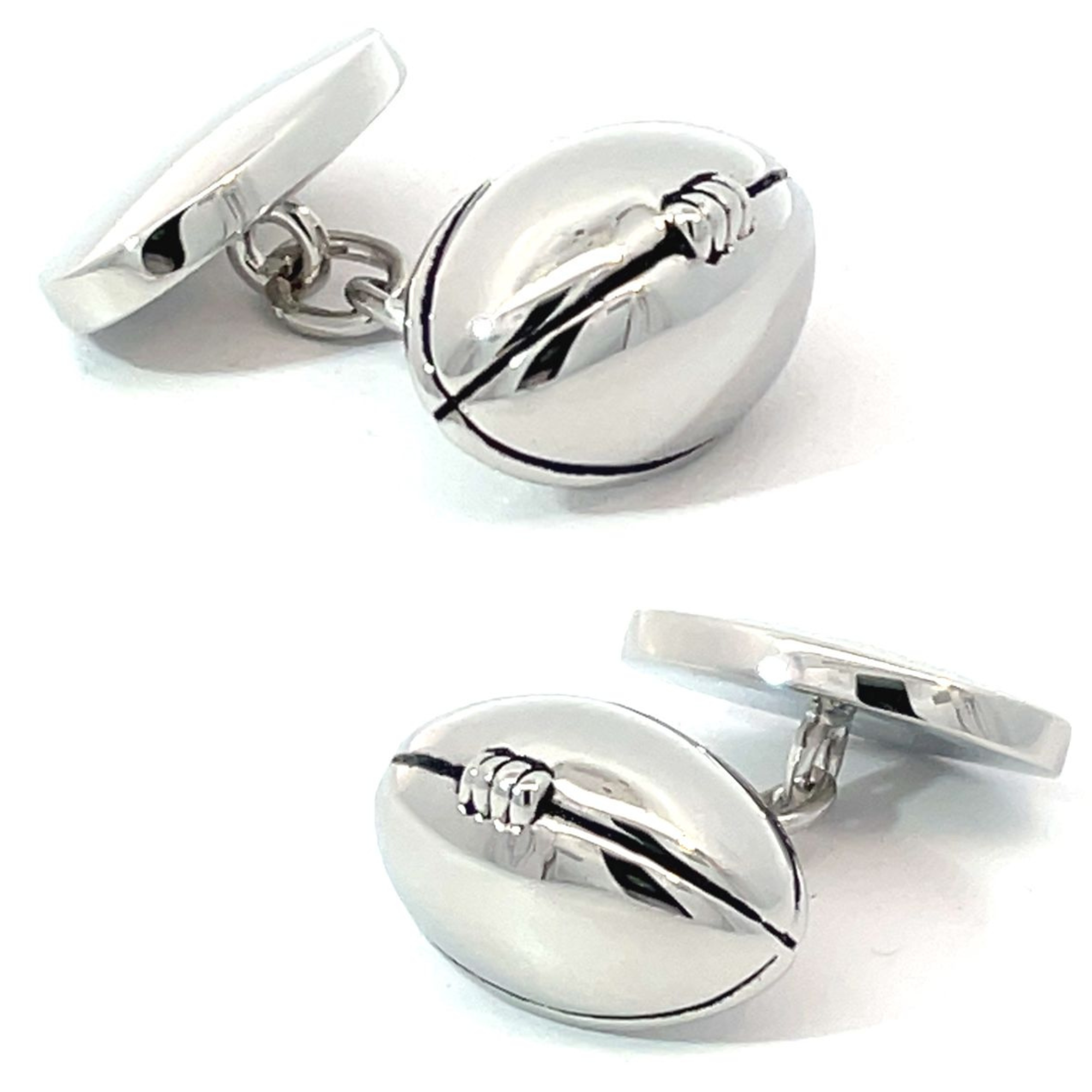 Rugby Ball Chain Cufflinks - Silver Plated