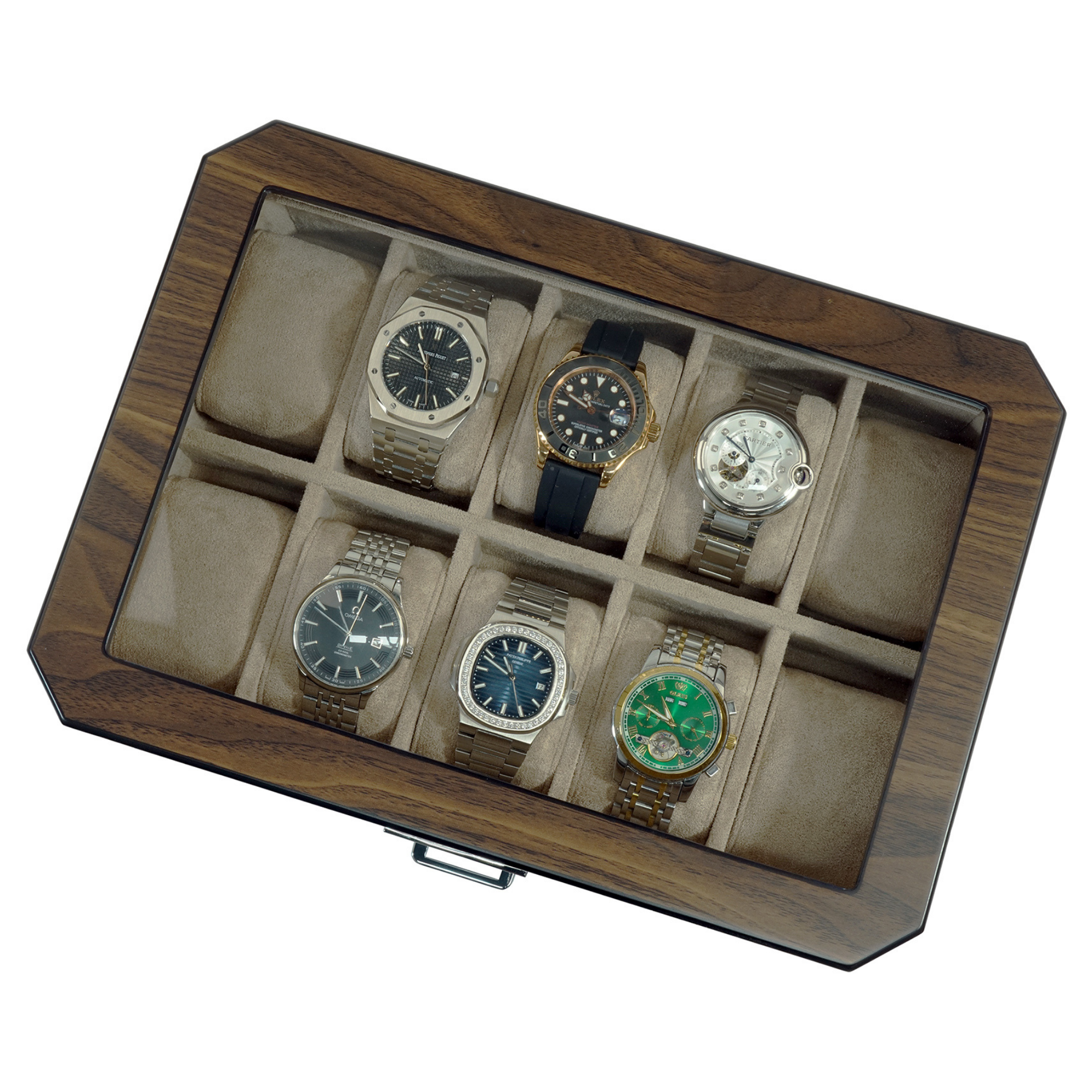 10 Slots Octagon Walnut Wooden Watch Box with Drawer