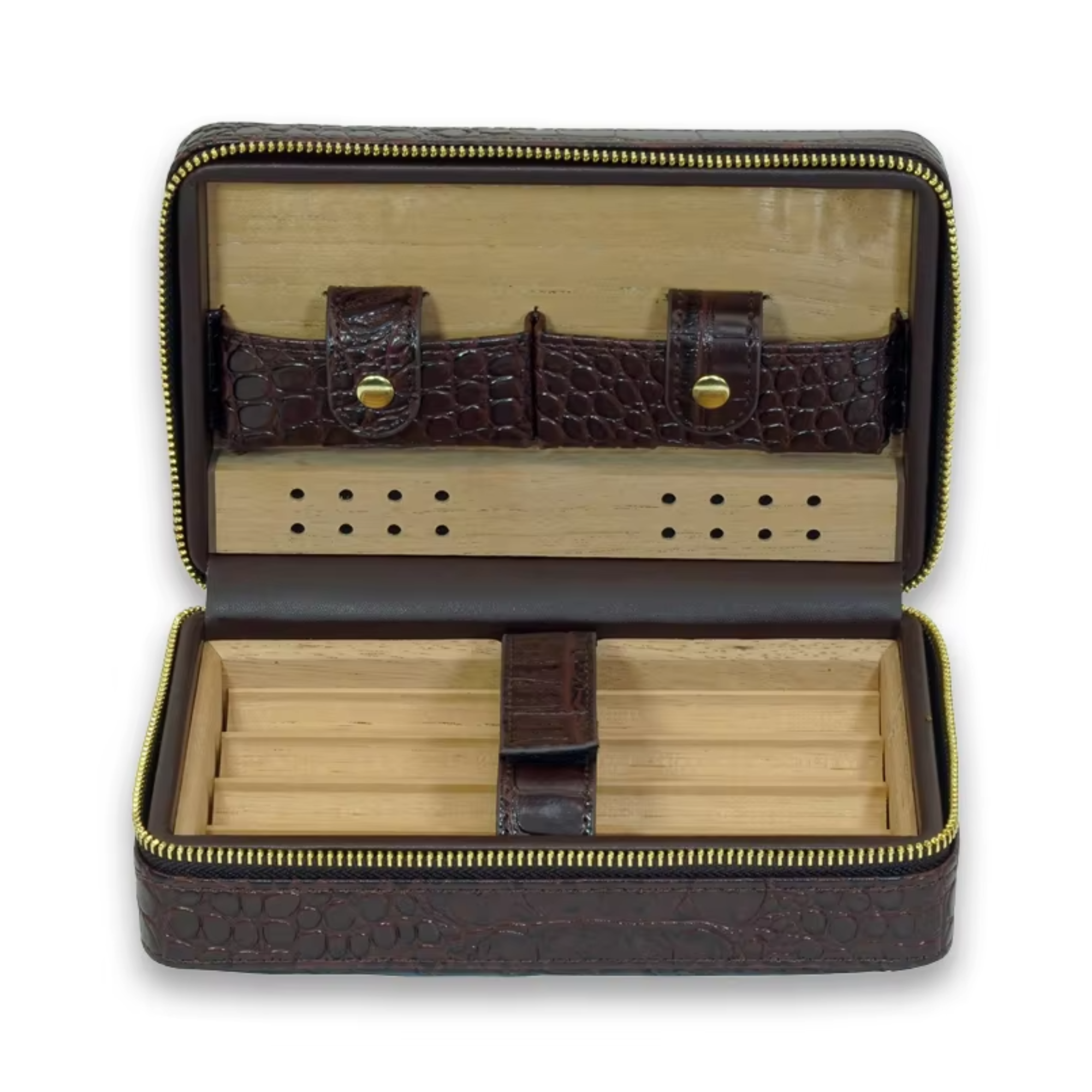 Dark Brown Cigar Humidor Leather Case for Cigars