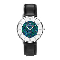 Romano Pedy Red Swiss Opal Watch 36MM with Black Leather Strap