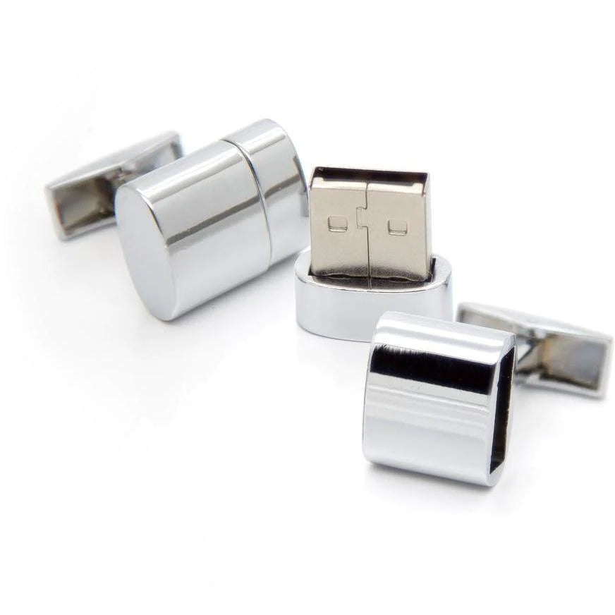 Working USB Cufflinks 32Gb Oval Flash Drive in Silver
