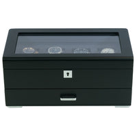 4 Slots Wooden Watch Box with Charcoal Interior and Drawer