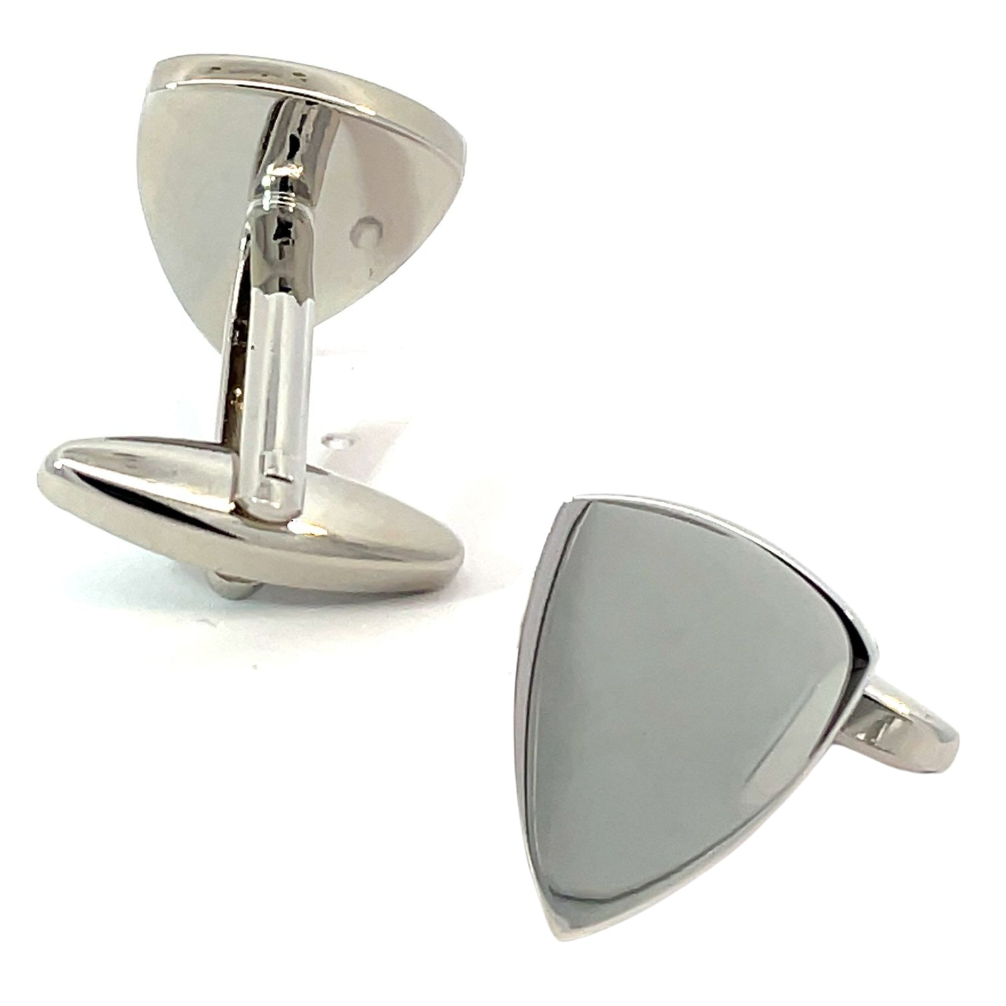 Plain Shield Rhodium Engravable Cufflinks