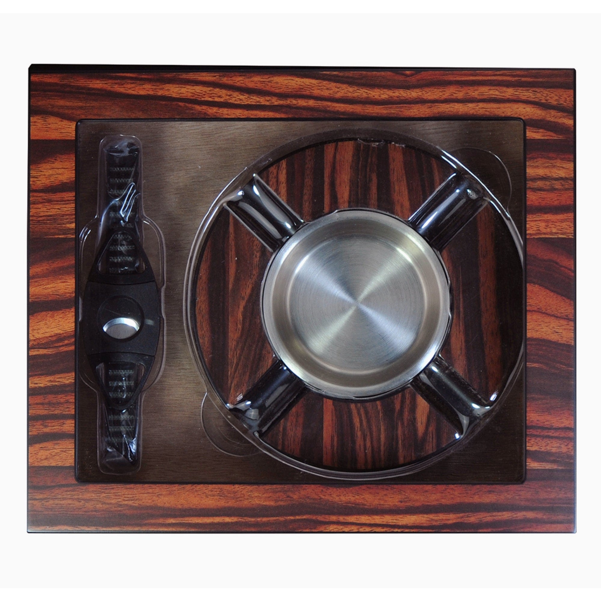 20 CT Ebony Wooden Cigar Humidor and Ashtray Set