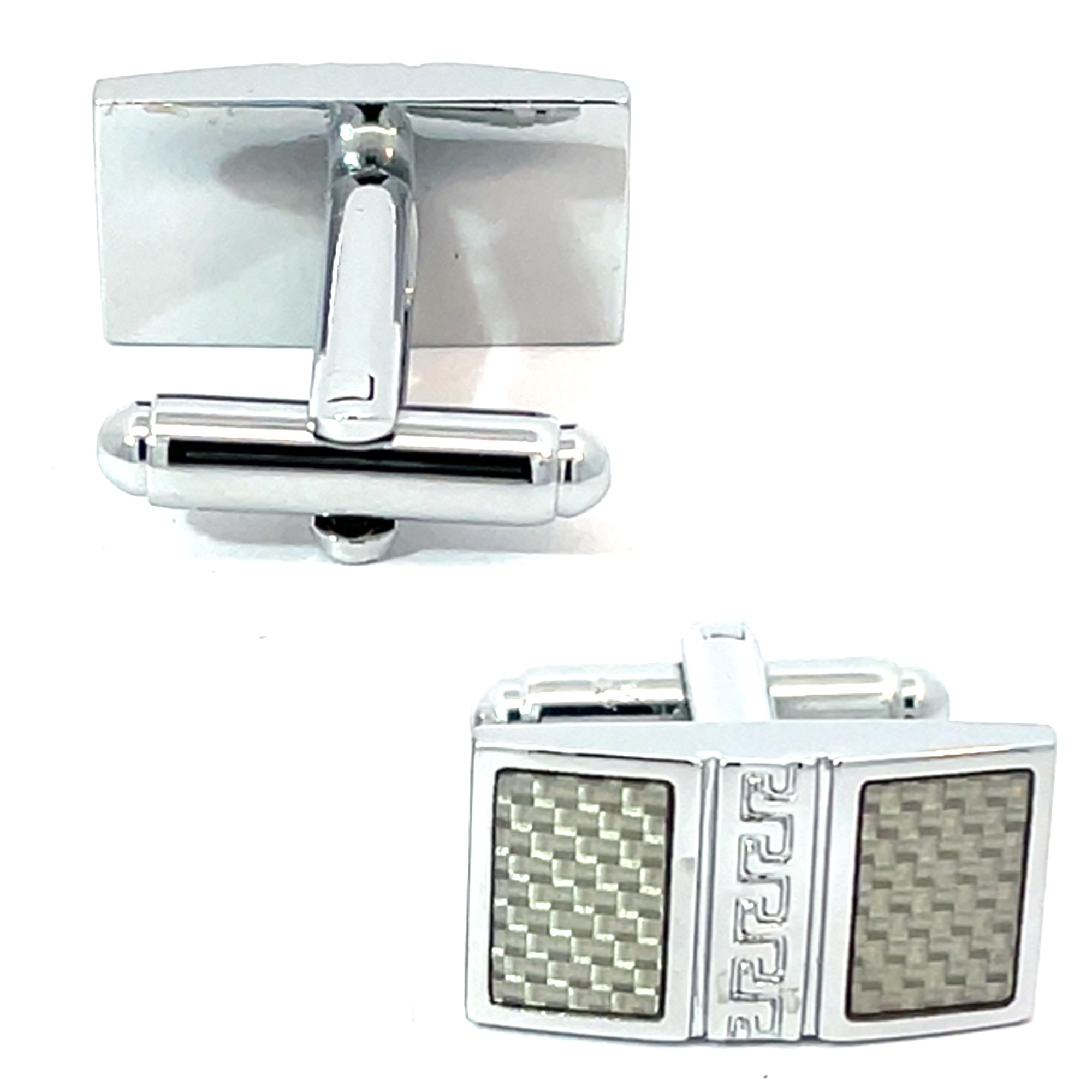 Rectangular Silver Carbon Fibre Cufflinks