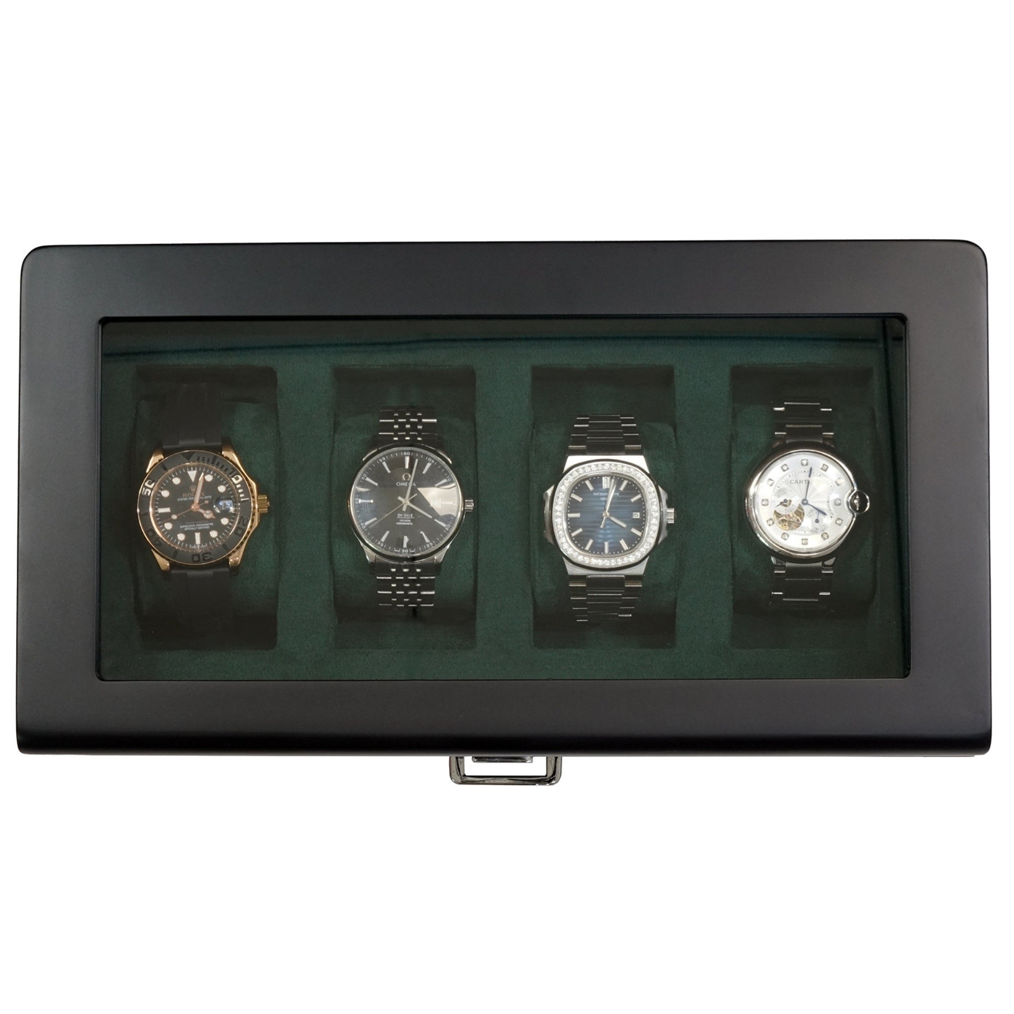 4 Slots Wooden Watch Box with Green Interior and Drawer