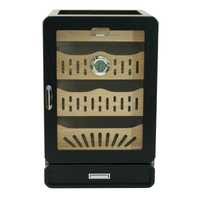 200 CT Black Wooden with Glass Top Cabinet for Cigars