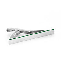 Brushed Silver with Green Edge Small Tie Clip