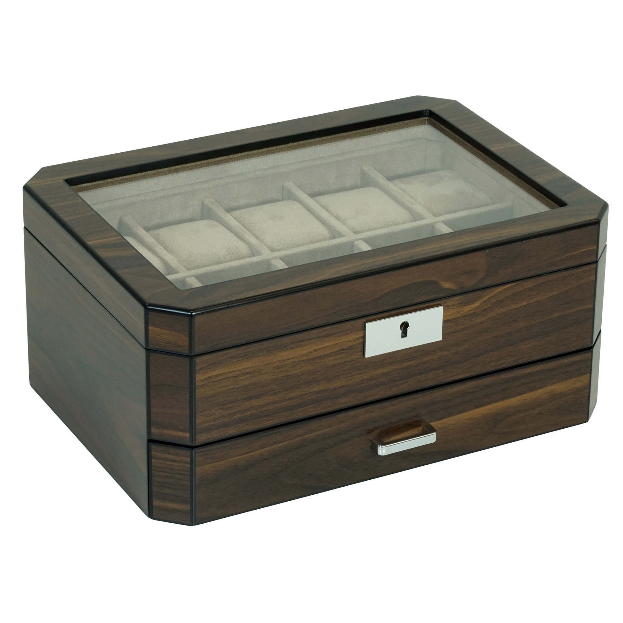 10 Slots Octagon Walnut Wooden Watch Box with Drawer