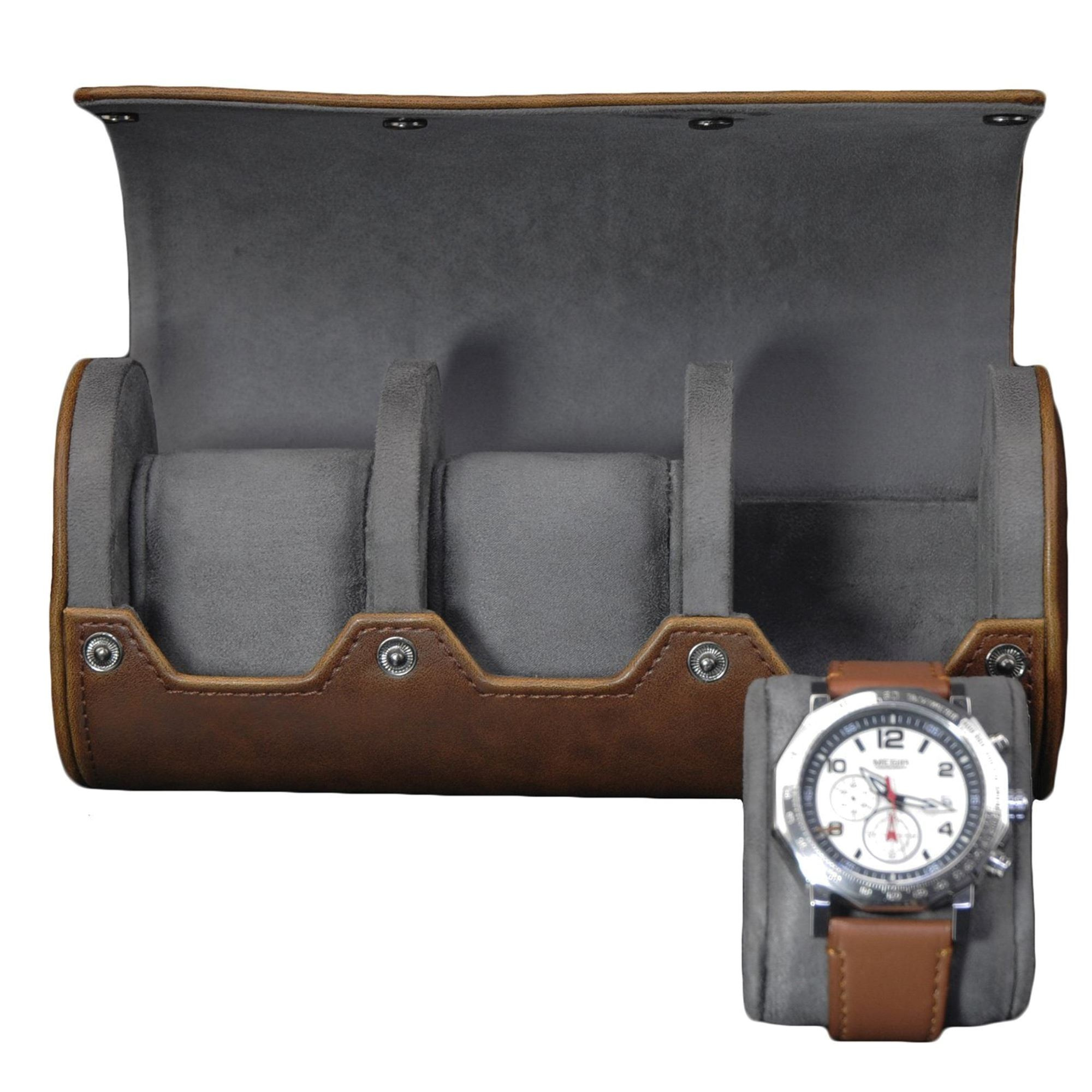 Seconds - Watch Roll Case for 3 in Brown Vegan Leather
