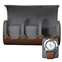 Seconds - Watch Roll Case for 3 in Brown Vegan Leather