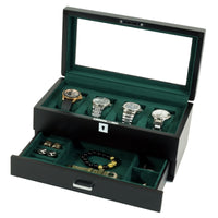 4 Slots Wooden Watch Box with Green Interior and Drawer
