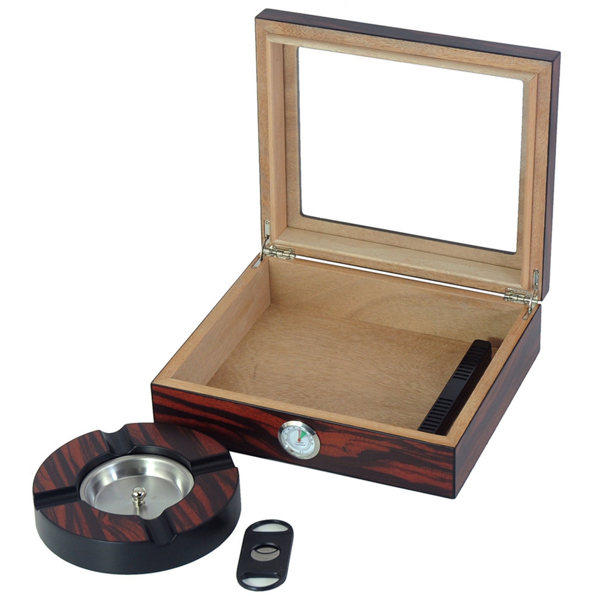 20 CT Ebony Wooden Cigar Humidor and Ashtray Set