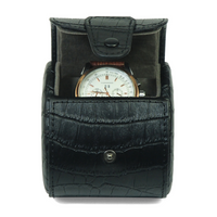 Travel Watch Roll Case for 1 in Black Genuine Leather