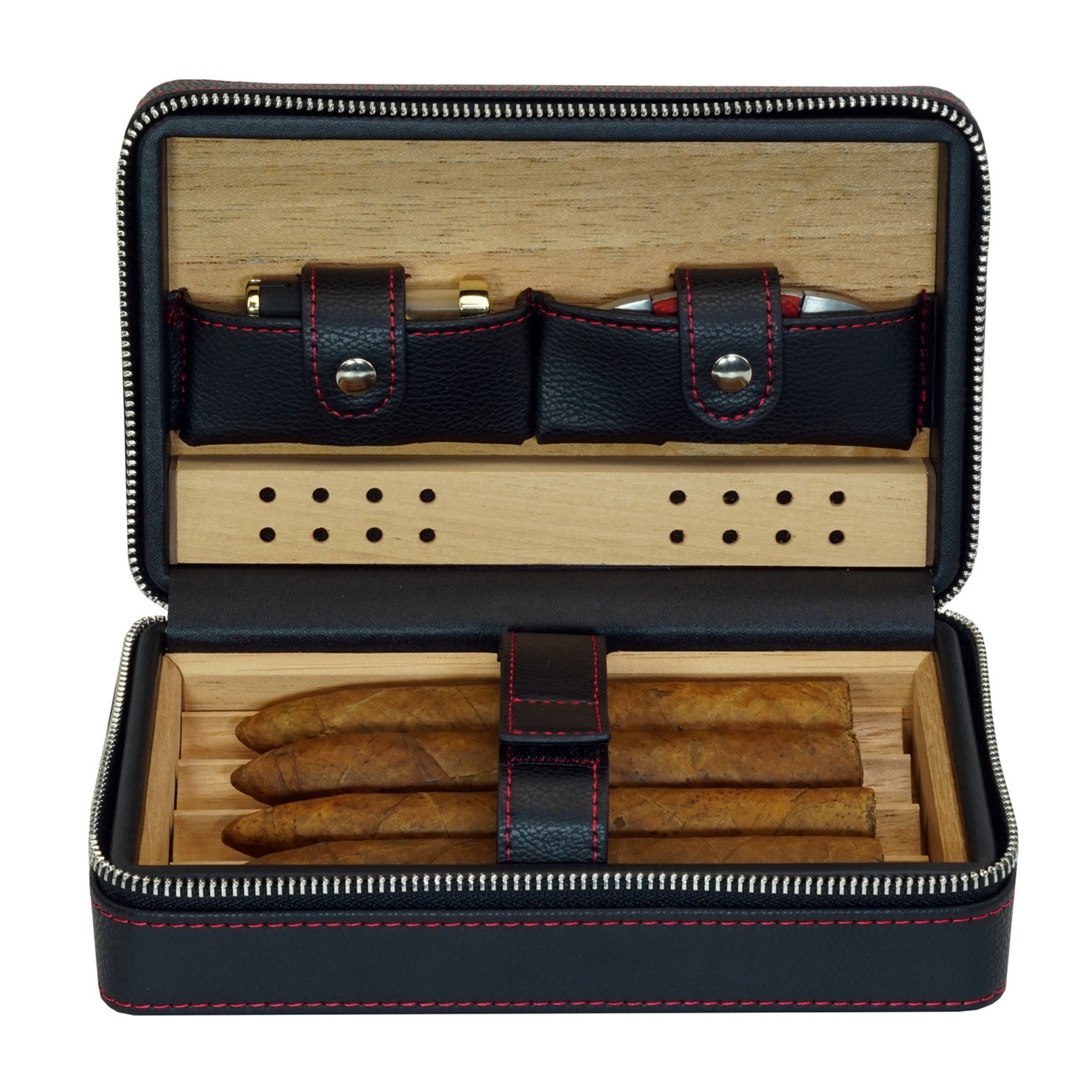 Black Travel Cigar Humidor Leather Case for Cigars
