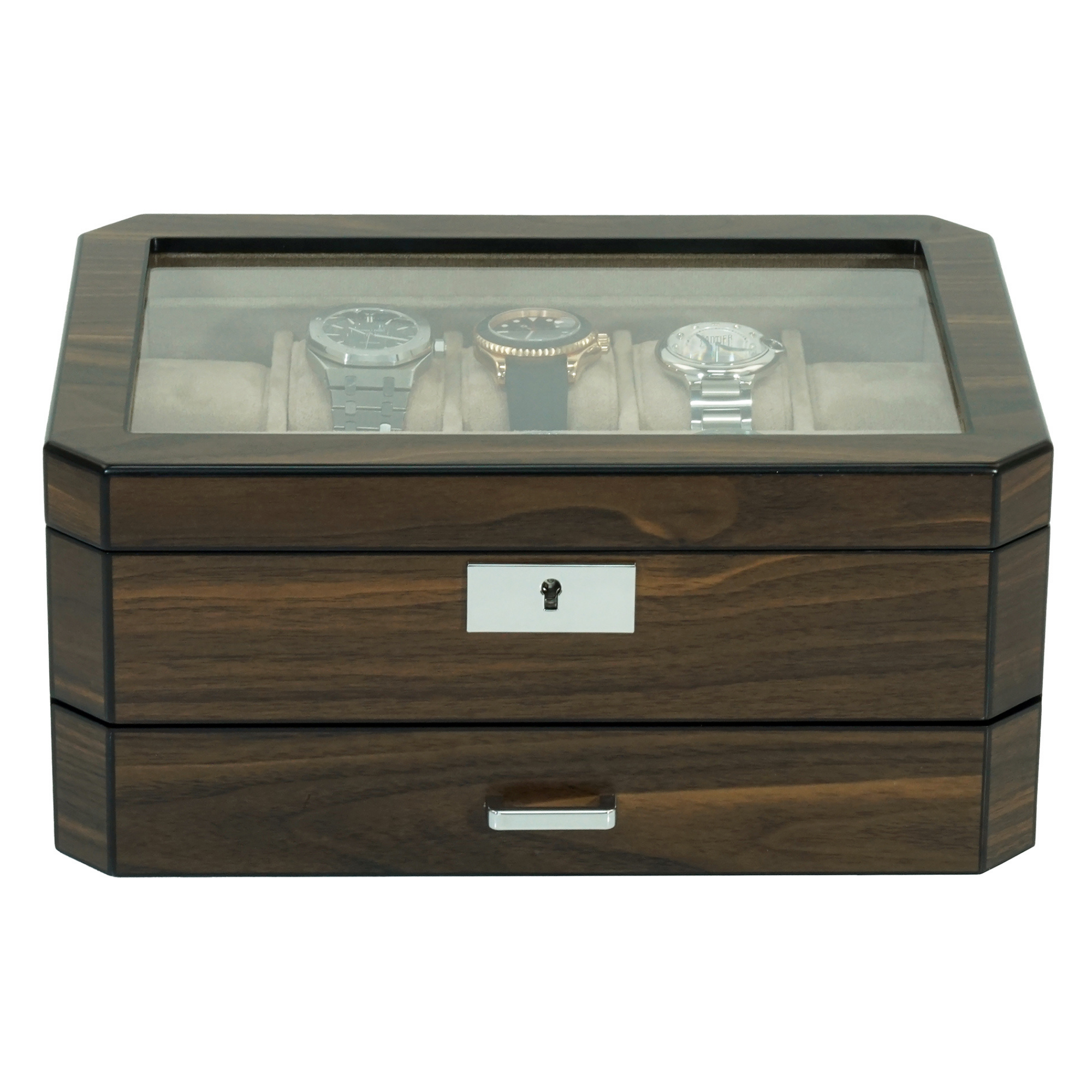10 Slots Octagon Walnut Wooden Watch Box with Drawer