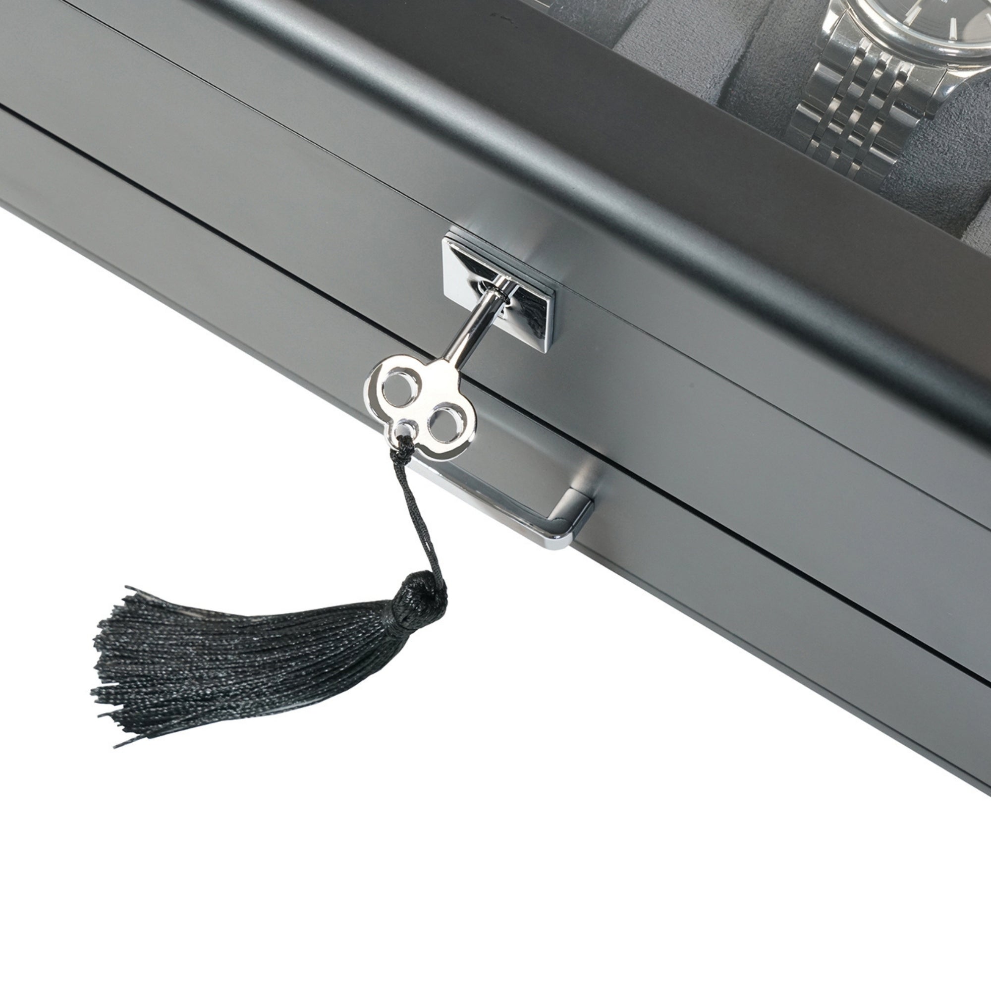 4 Slots Wooden Watch Box with Charcoal Interior and Drawer