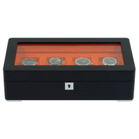 4 Slot Black Wooden Watch Box with Orange Interior
