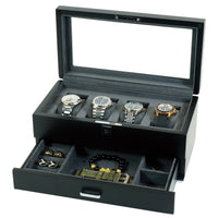 4 Slots Wooden Watch Box with Charcoal Interior and Drawer