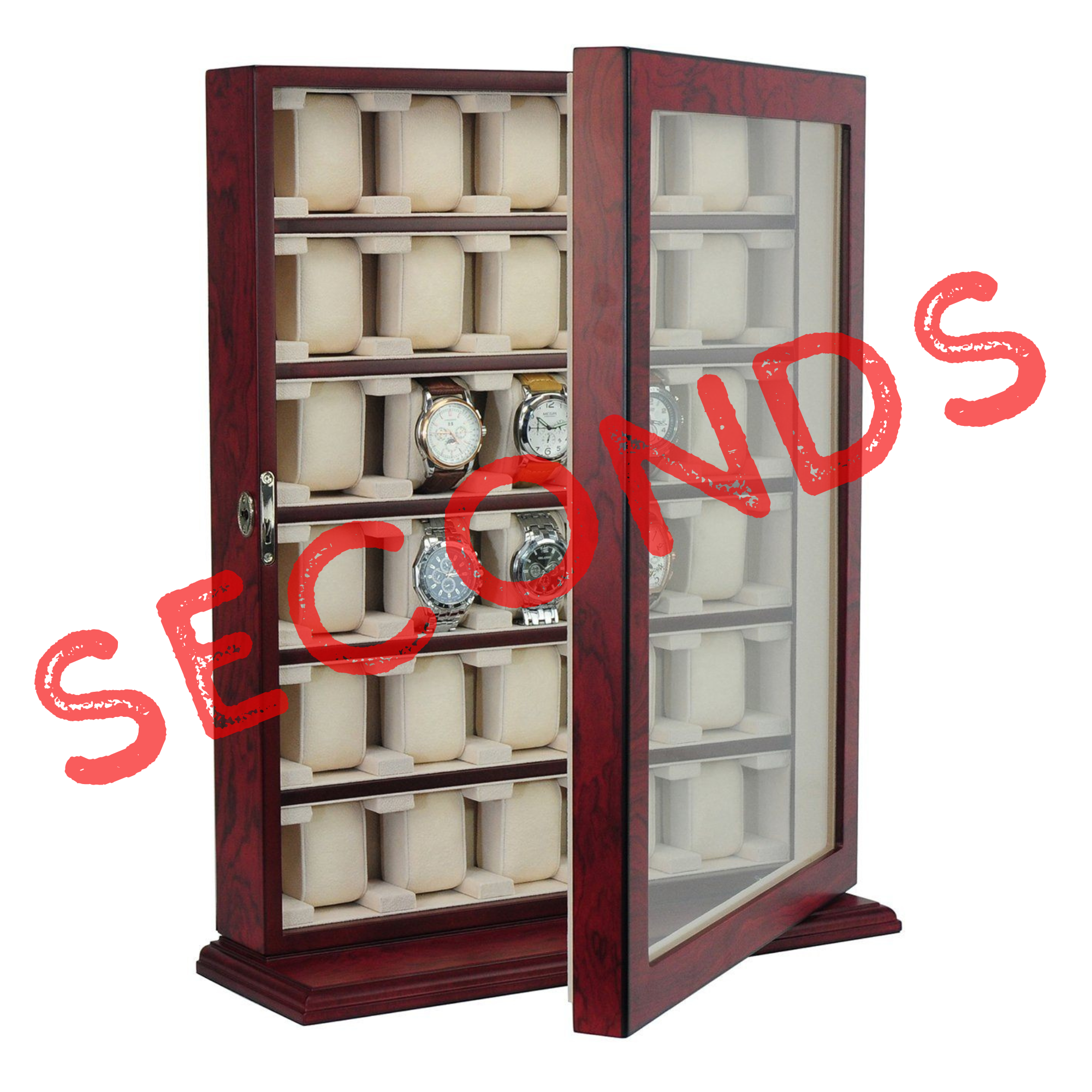 Seconds - Bubinga Wooden Watch Cabinet for 30 watches (No Stand - Wall Mount Only)