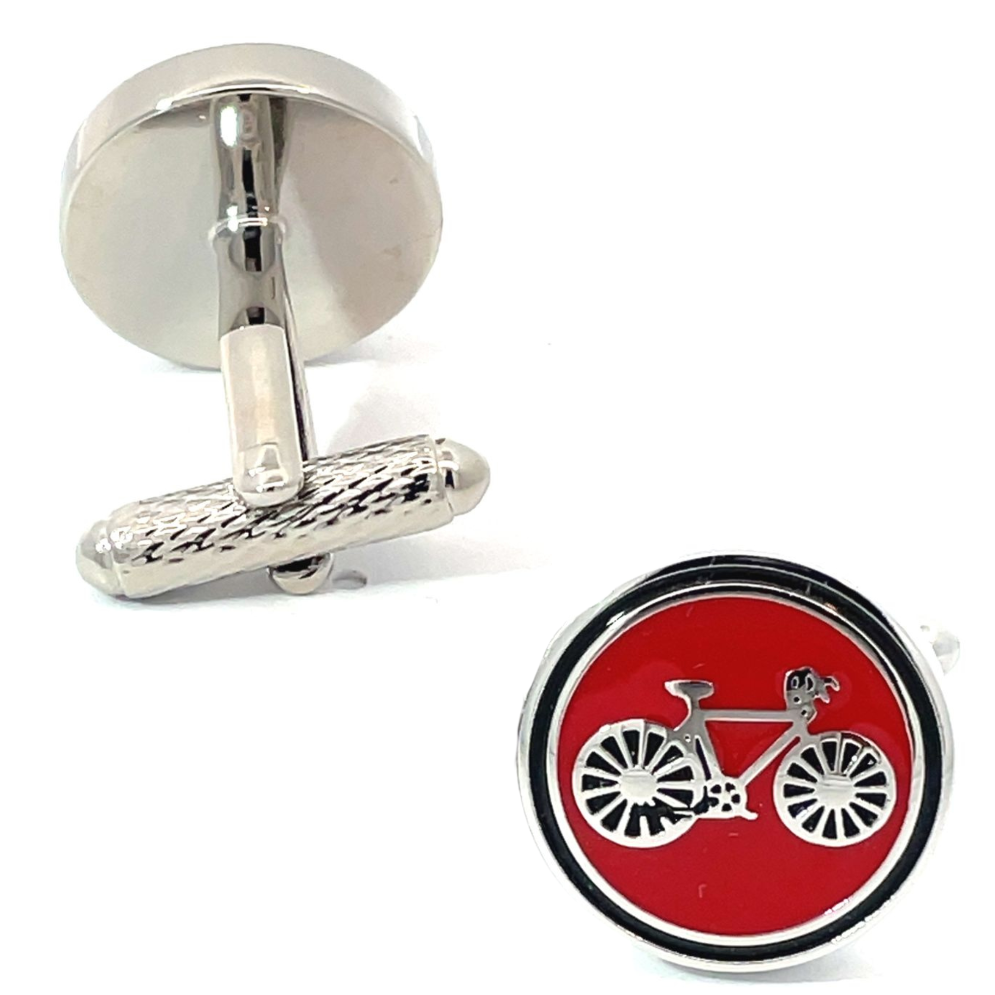 Round Bicycle Red Cufflinks