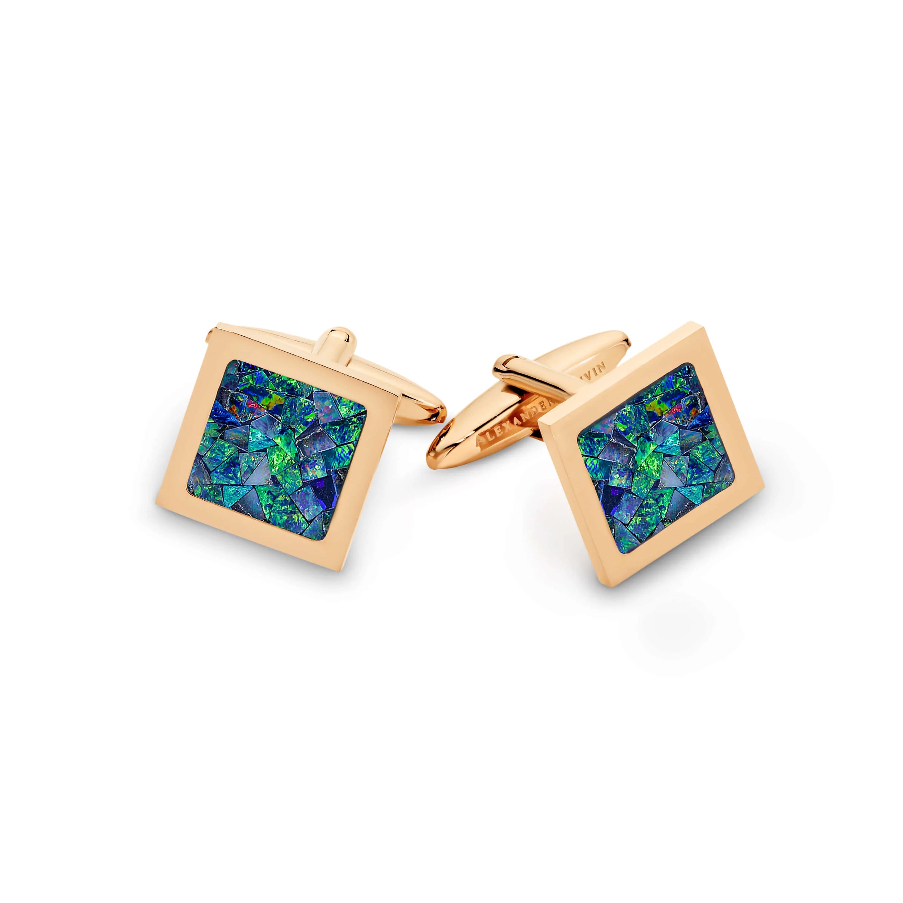 Australian Square Opal Cufflinks (Green Rose Gold)