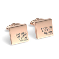 Father of the Bride & Date Engraved Wedding Square Cufflinks