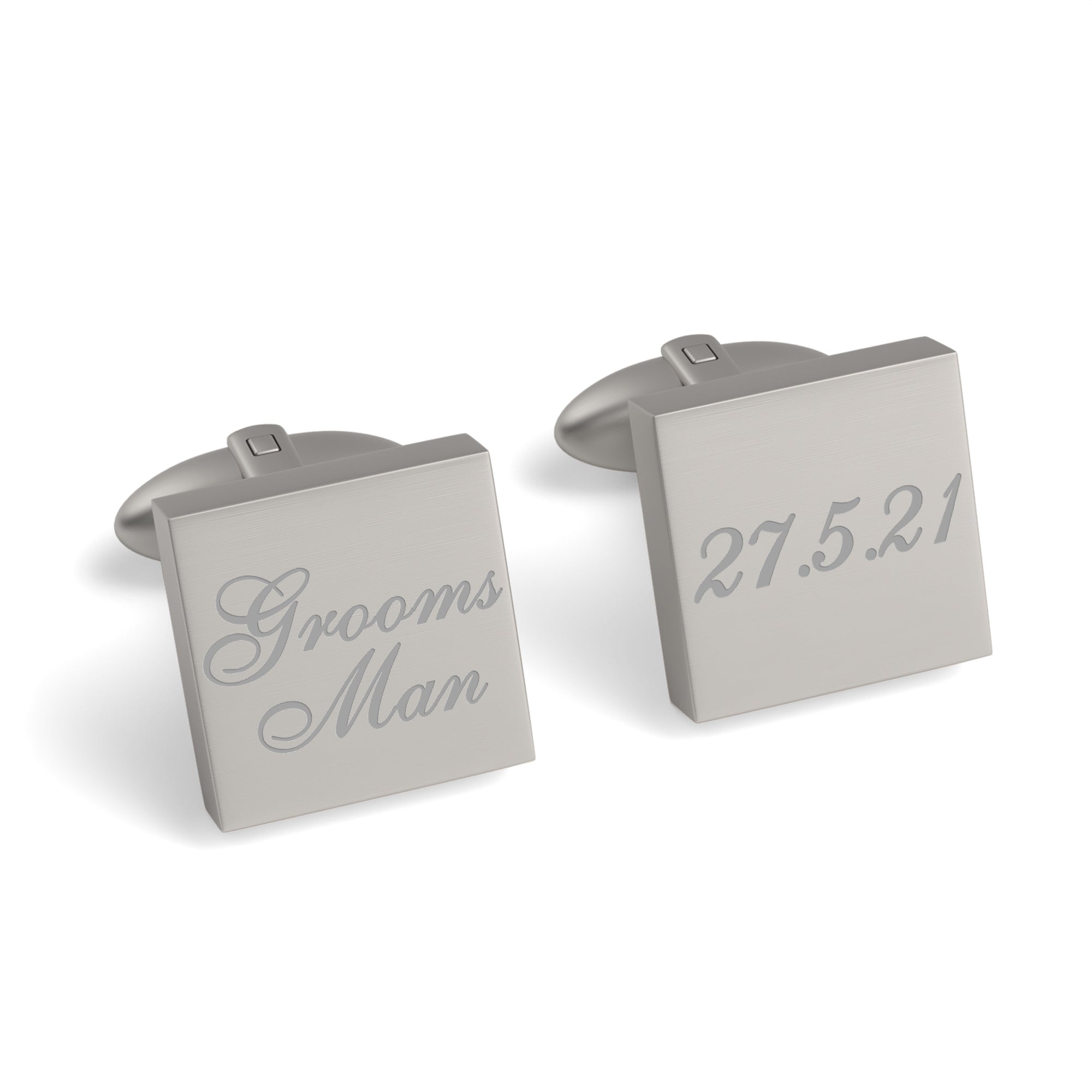 Grooms Man Wedding Date Engraved Square Cufflinks