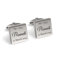 Mr Mrs Last Name with Date Engraved Wedding Cufflinks
