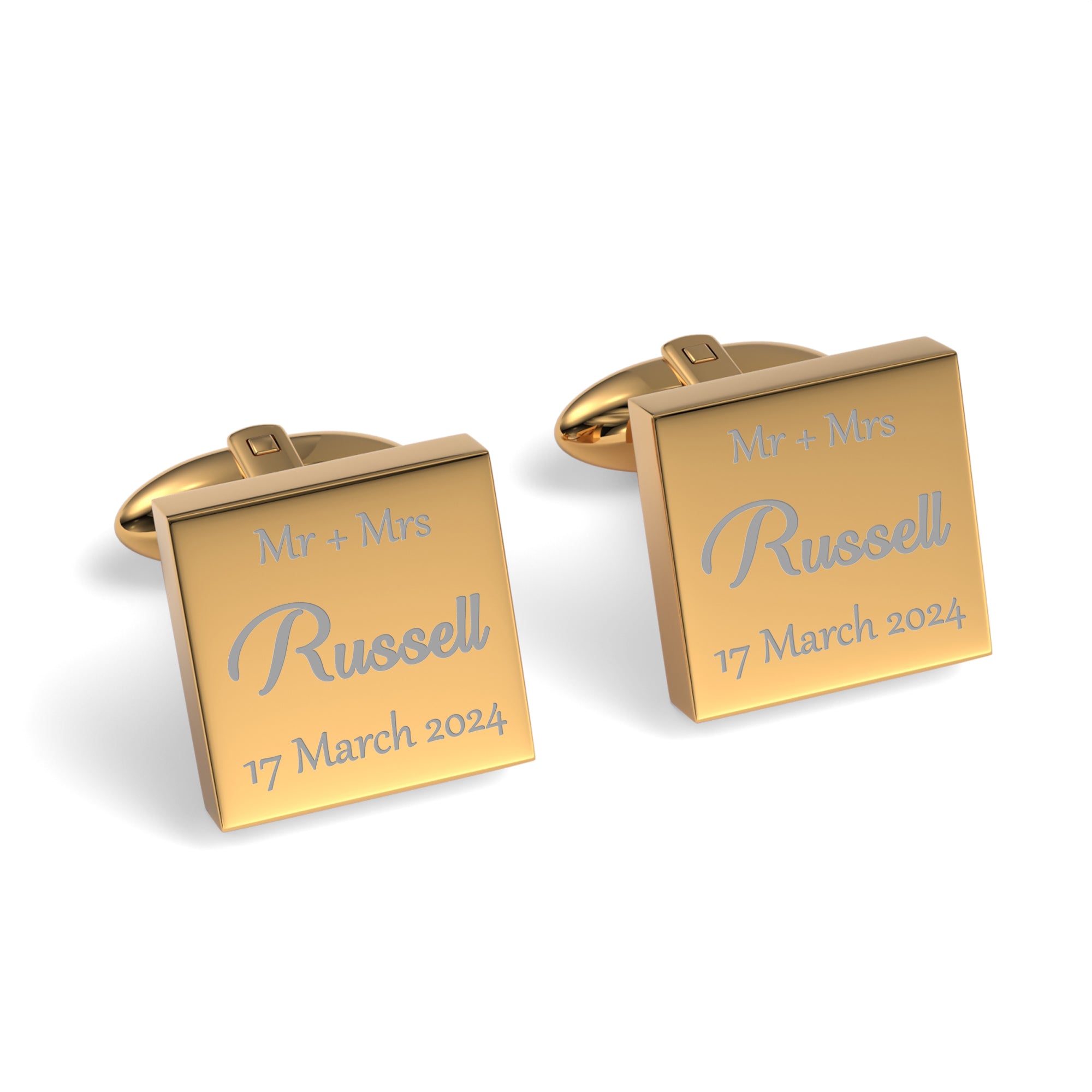 Mr Mrs Last Name with Date Engraved Wedding Cufflinks