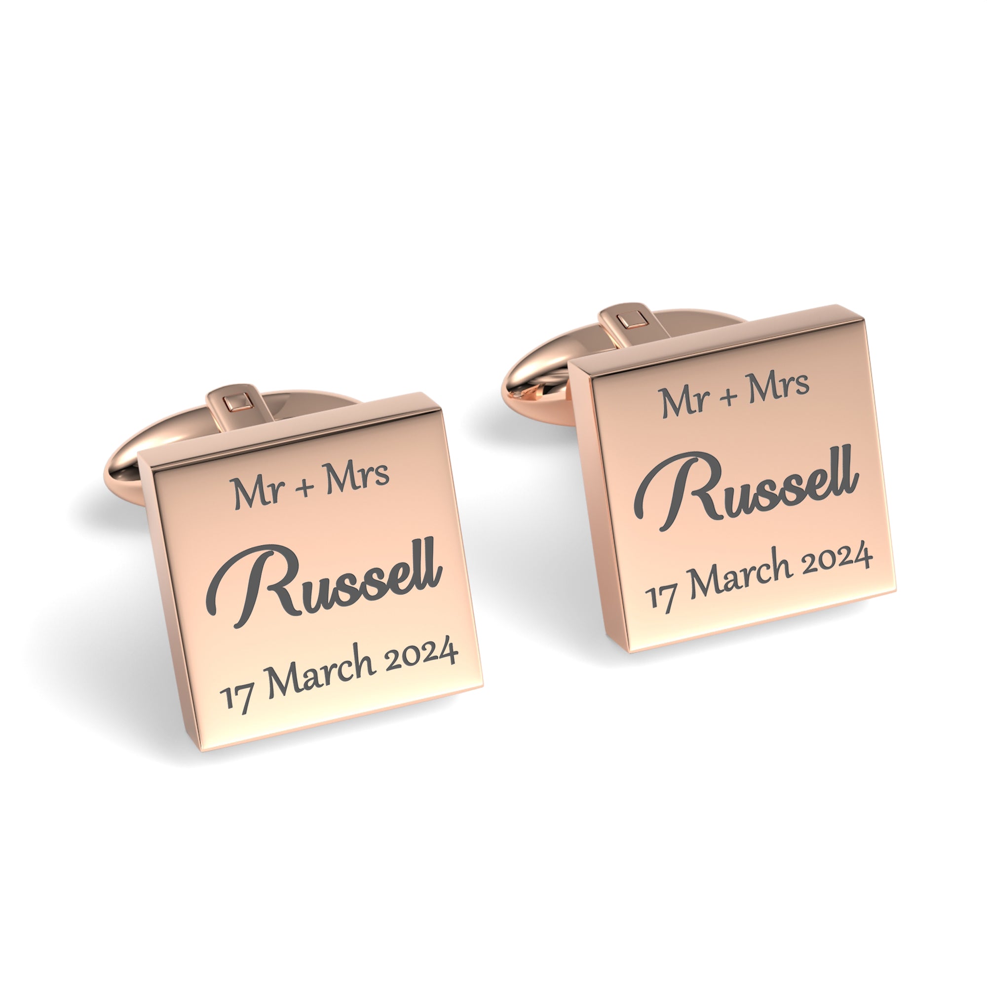 Mr Mrs Last Name with Date Engraved Wedding Cufflinks