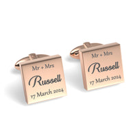 Mr Mrs Last Name with Date Engraved Wedding Cufflinks