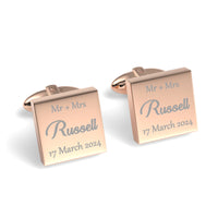Mr Mrs Last Name with Date Engraved Wedding Cufflinks