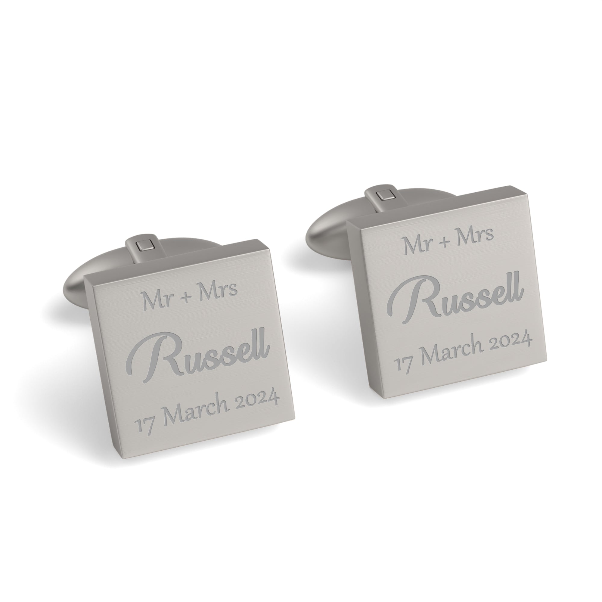 Mr Mrs Last Name with Date Engraved Wedding Cufflinks