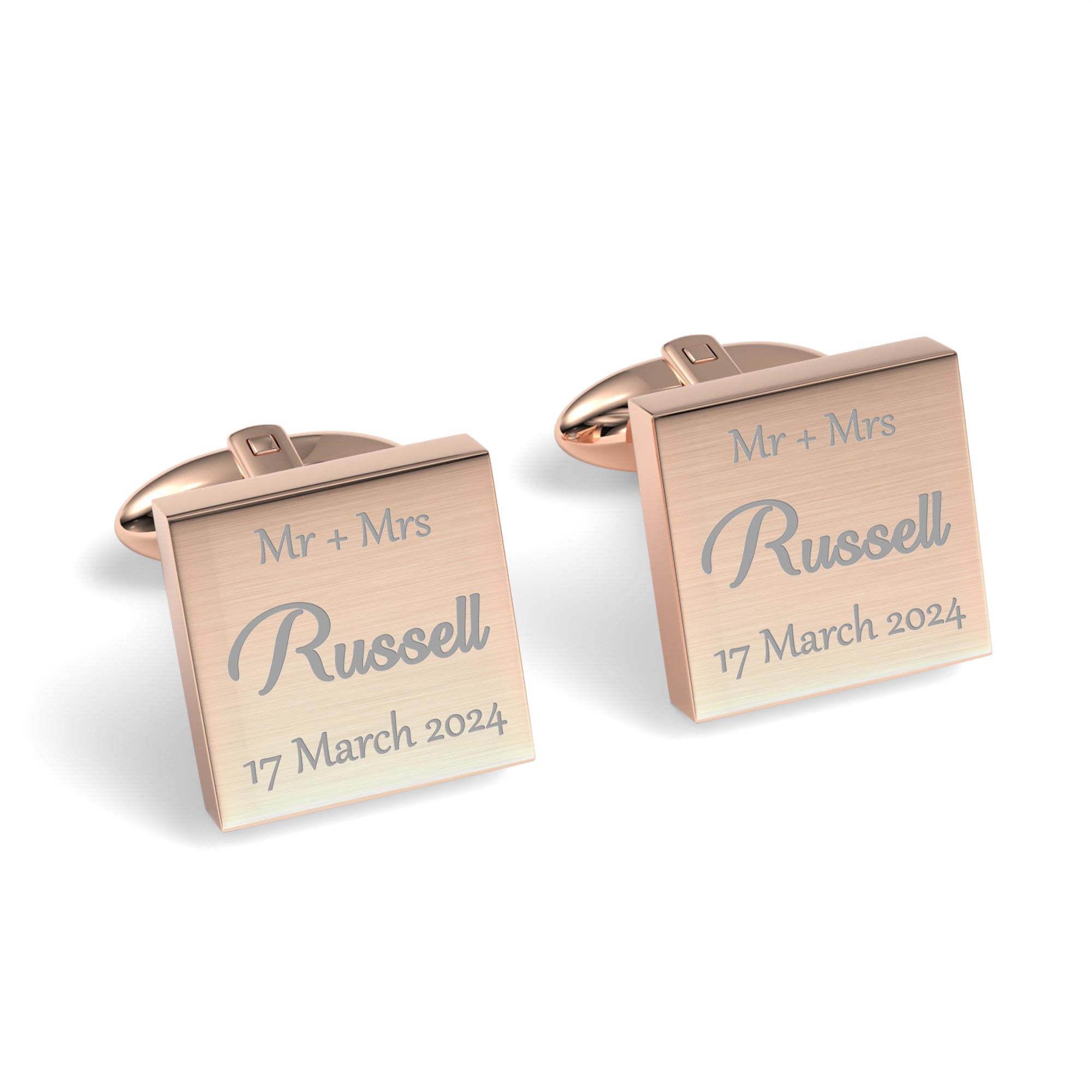 Mr Mrs Last Name with Date Engraved Wedding Cufflinks