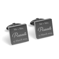 Mr Mrs Last Name with Date Engraved Wedding Cufflinks