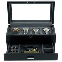 4 Slots Wooden Watch Box with Charcoal Interior and Drawer