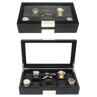 Black Wooden Watch Box for 8 Watches+ Organiser