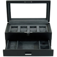 4 Slots Wooden Watch Box with Charcoal Interior and Drawer