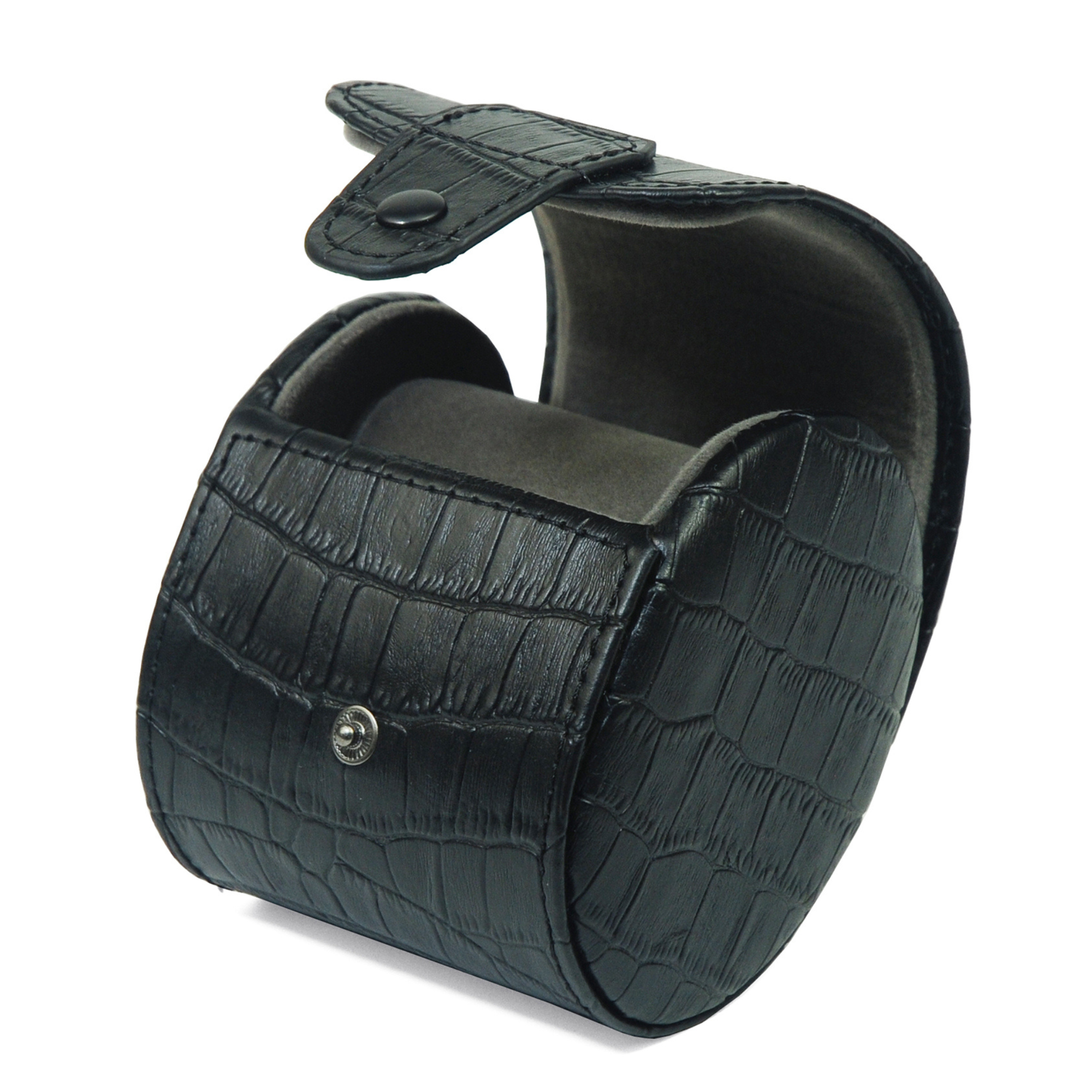 Travel Watch Roll Case for 1 in Black Genuine Leather