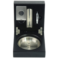 Oak Black Wooden Foldable Cigar Ashtray with Cigar Cutter