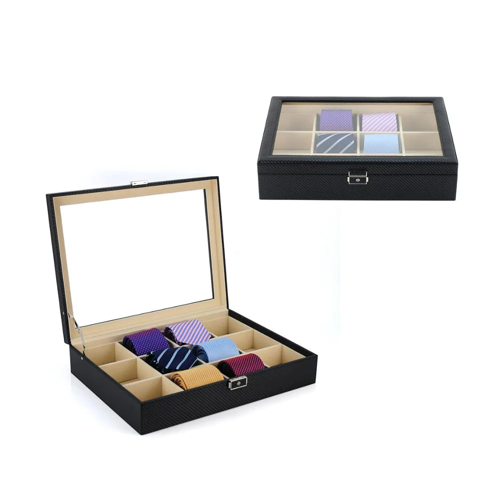 Carbon Fibre Leather Tie Box for 12