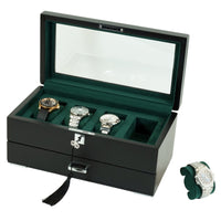 4 Slots Wooden Watch Box with Green Interior and Drawer